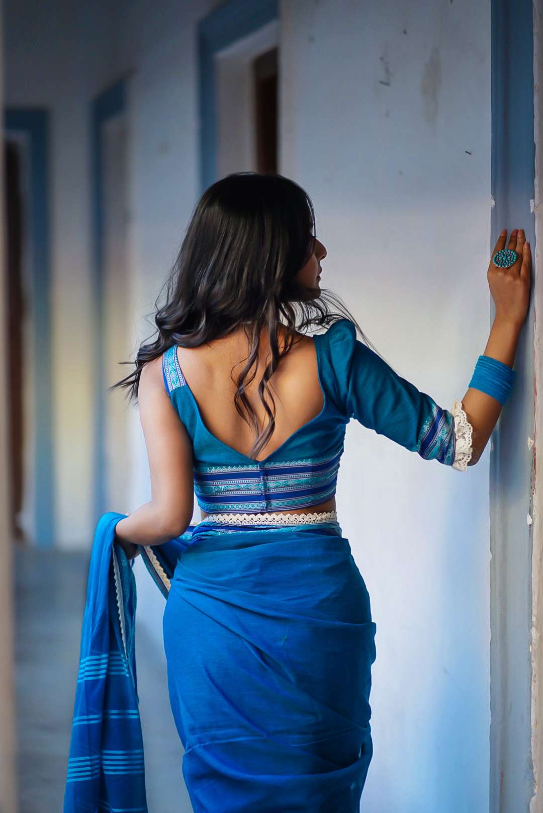 Diamond In The Blue Sea Handwoven Cotton Saree