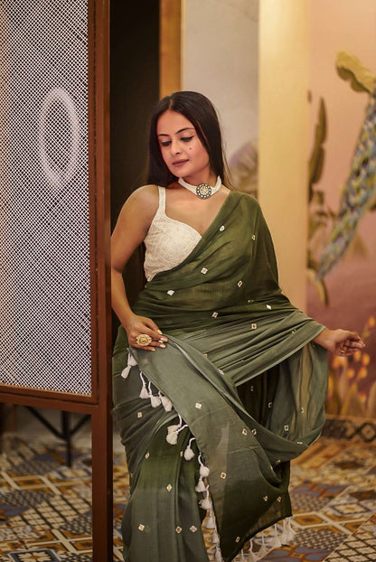 Green Bee Handwoven Cotton Saree