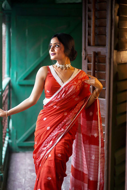 The First Rust Love Handwoven Cotton Saree