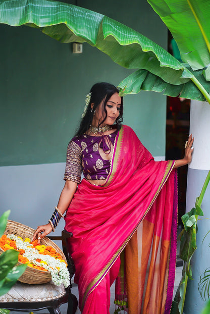 Pink Lily Handwoven Saree