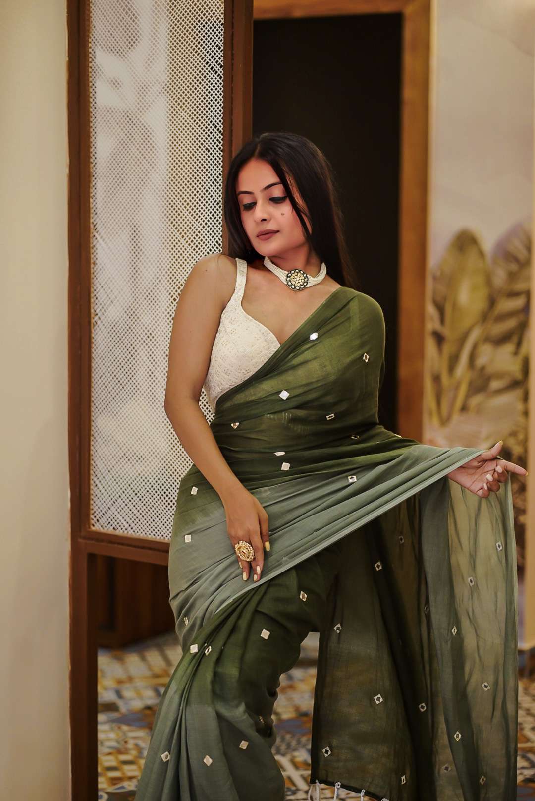 Green Bee Handwoven Cotton Saree