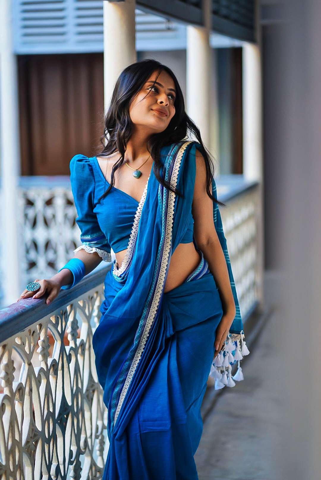 Diamond In The Blue Sea Handwoven Cotton Saree