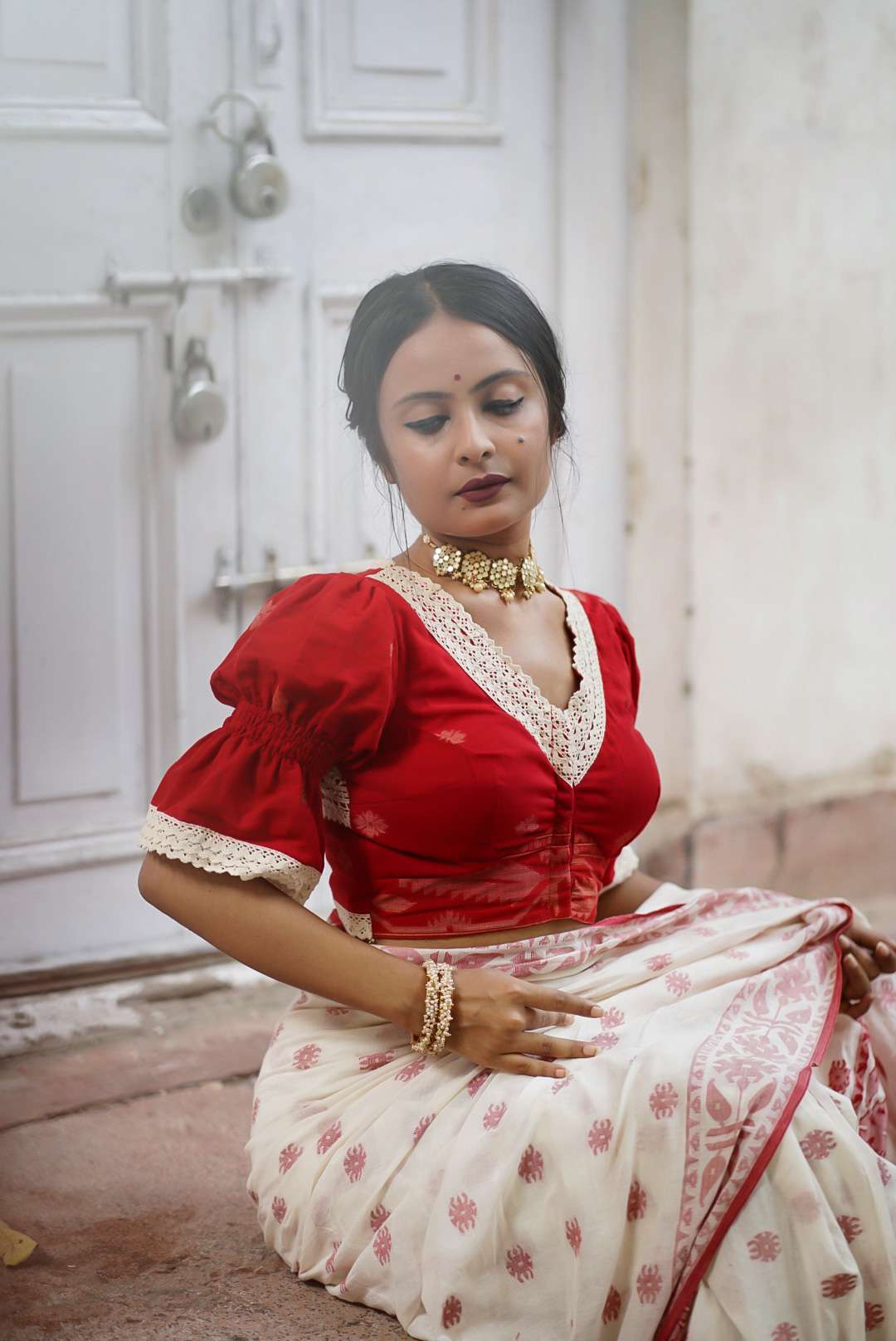 Malini in Red ( Handwoven Cotton Blouse )