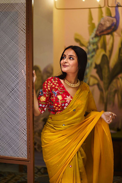 Yellow Bee Handwoven Cotton Saree