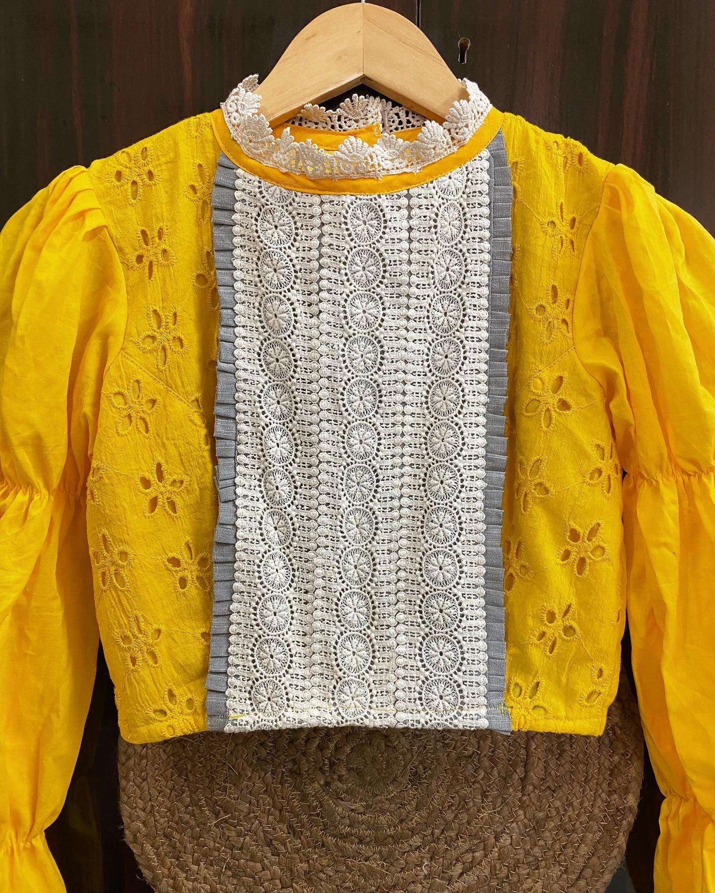 yellow high neck blouse