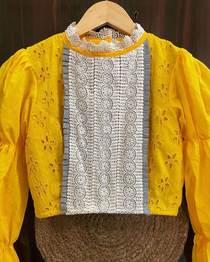 yellow high neck blouse