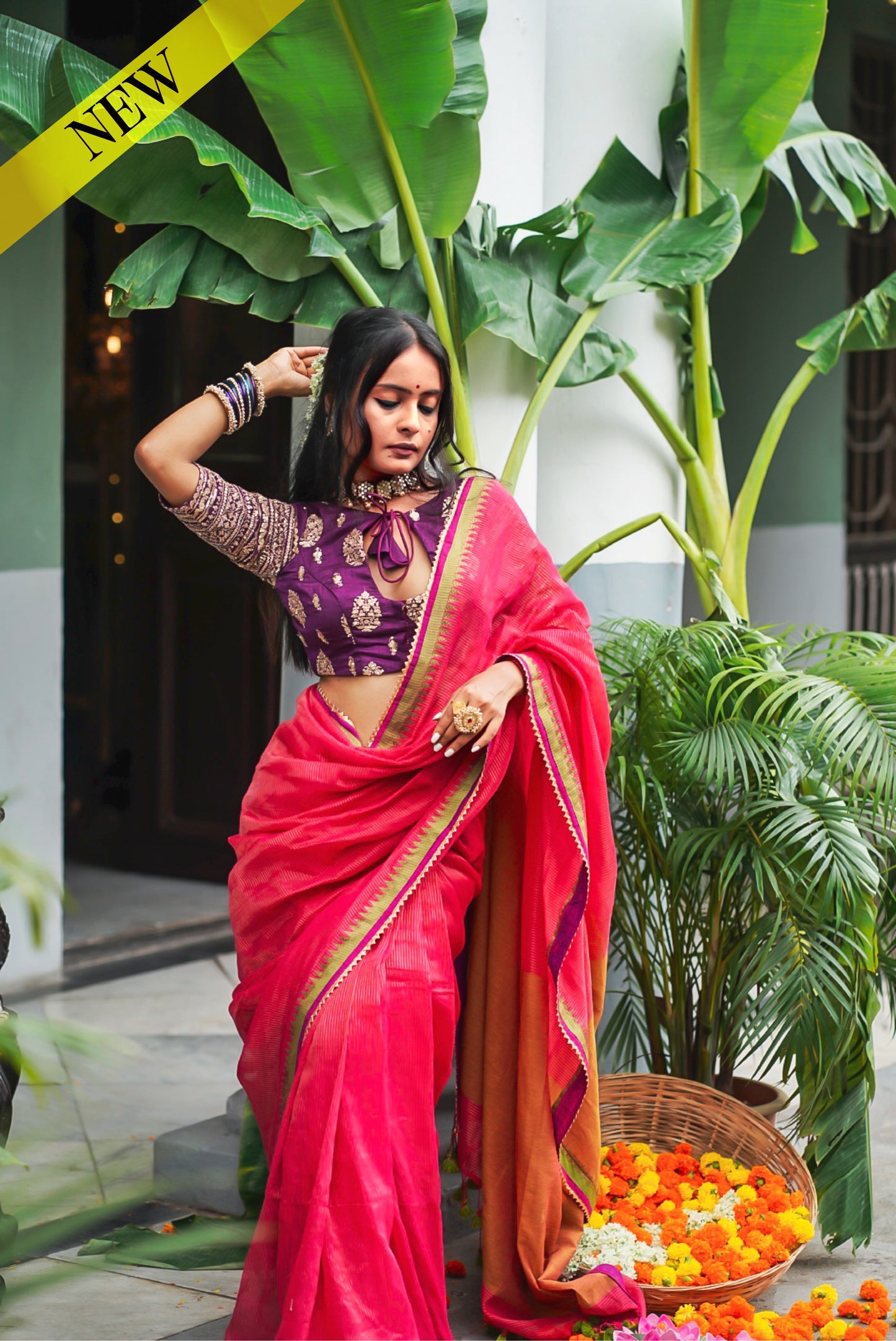 Pink Lily Handwoven Saree