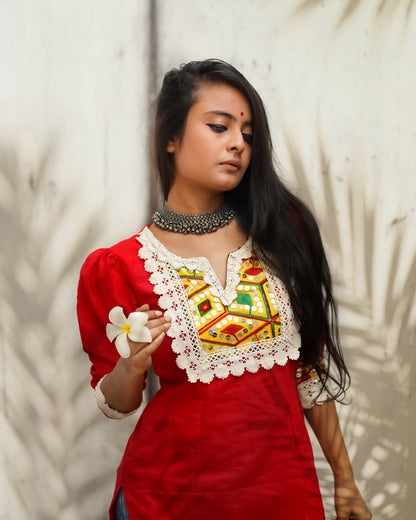 red white kurti image