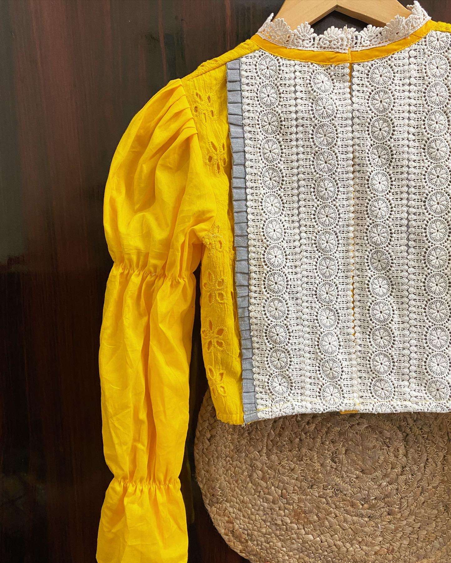 yellow high neck blouse