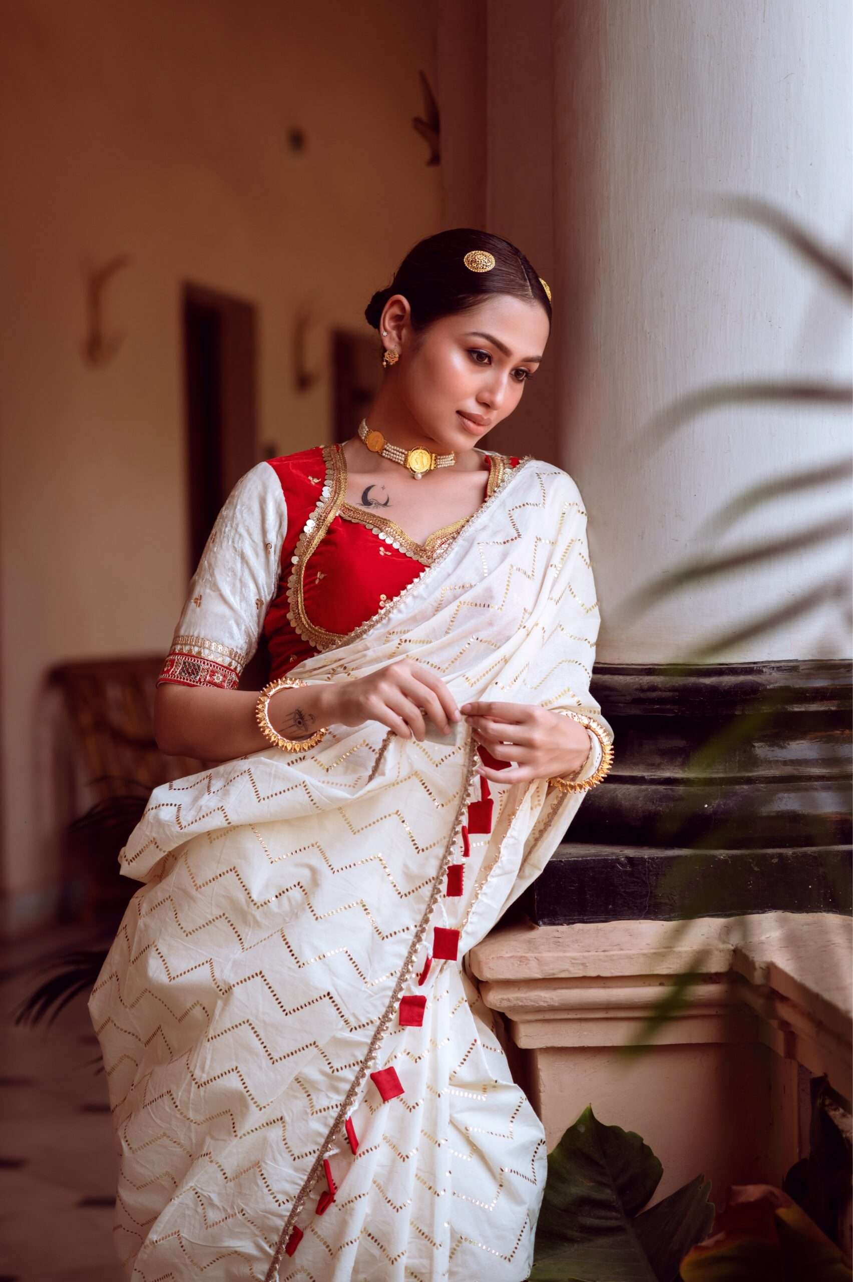 White Sequin Ready to Wear Saree