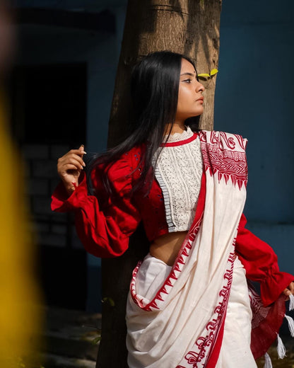 Cora in Red High Neck Full Sleeves Blouse