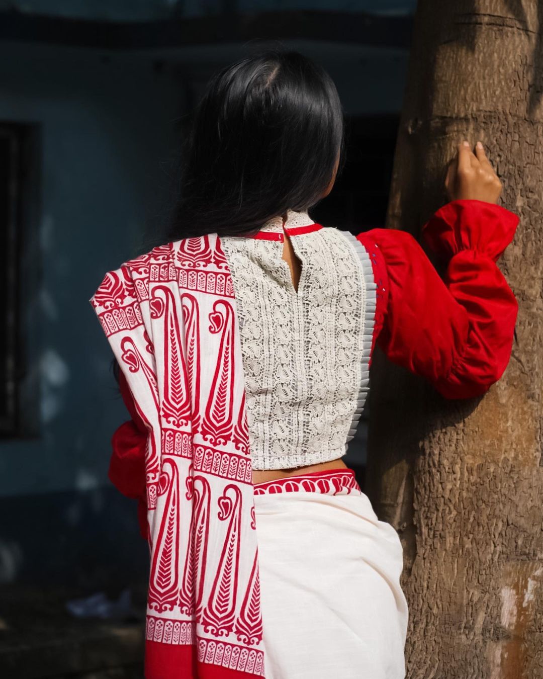 Cora in Red High Neck Full Sleeves Blouse