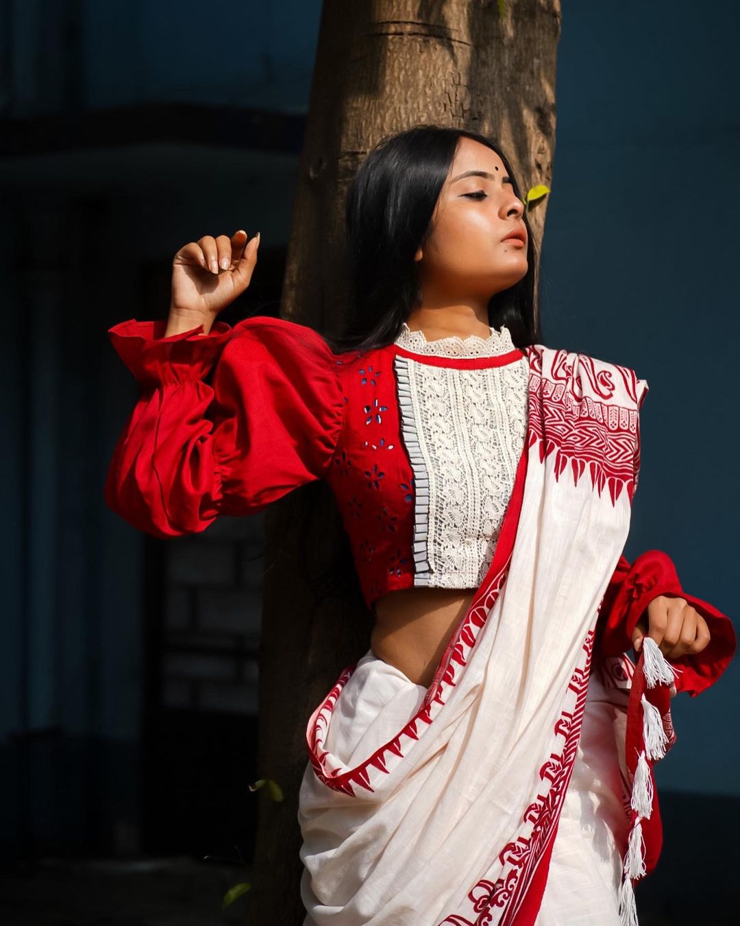 Cora in Red High Neck Full Sleeves Blouse