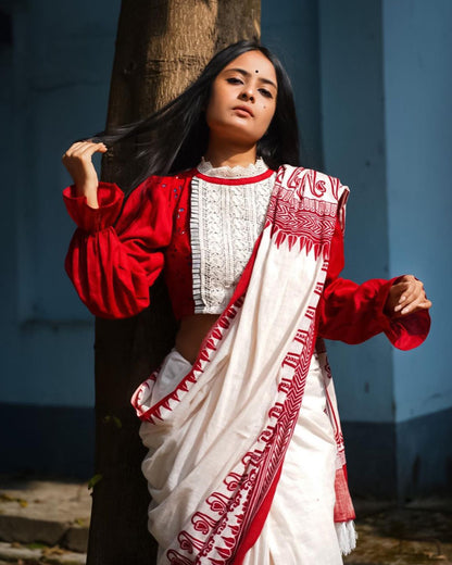 Cora in Red High Neck Full Sleeves Blouse