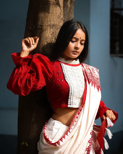 Cora in Red High Neck Full Sleeves Blouse