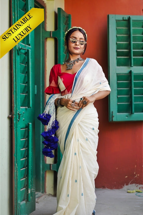 Sinking In The Blues Handwoven Cotton Saree