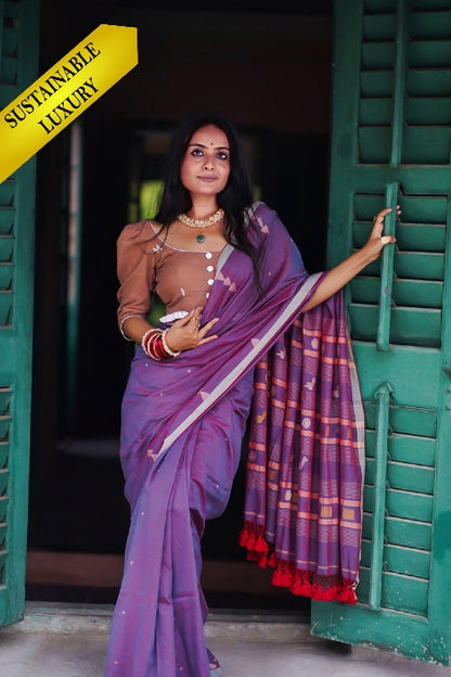 Purple Fusion Cotton Jamdani  Saree