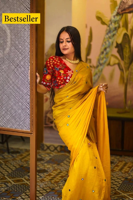 Yellow Bee Handwoven Cotton Saree