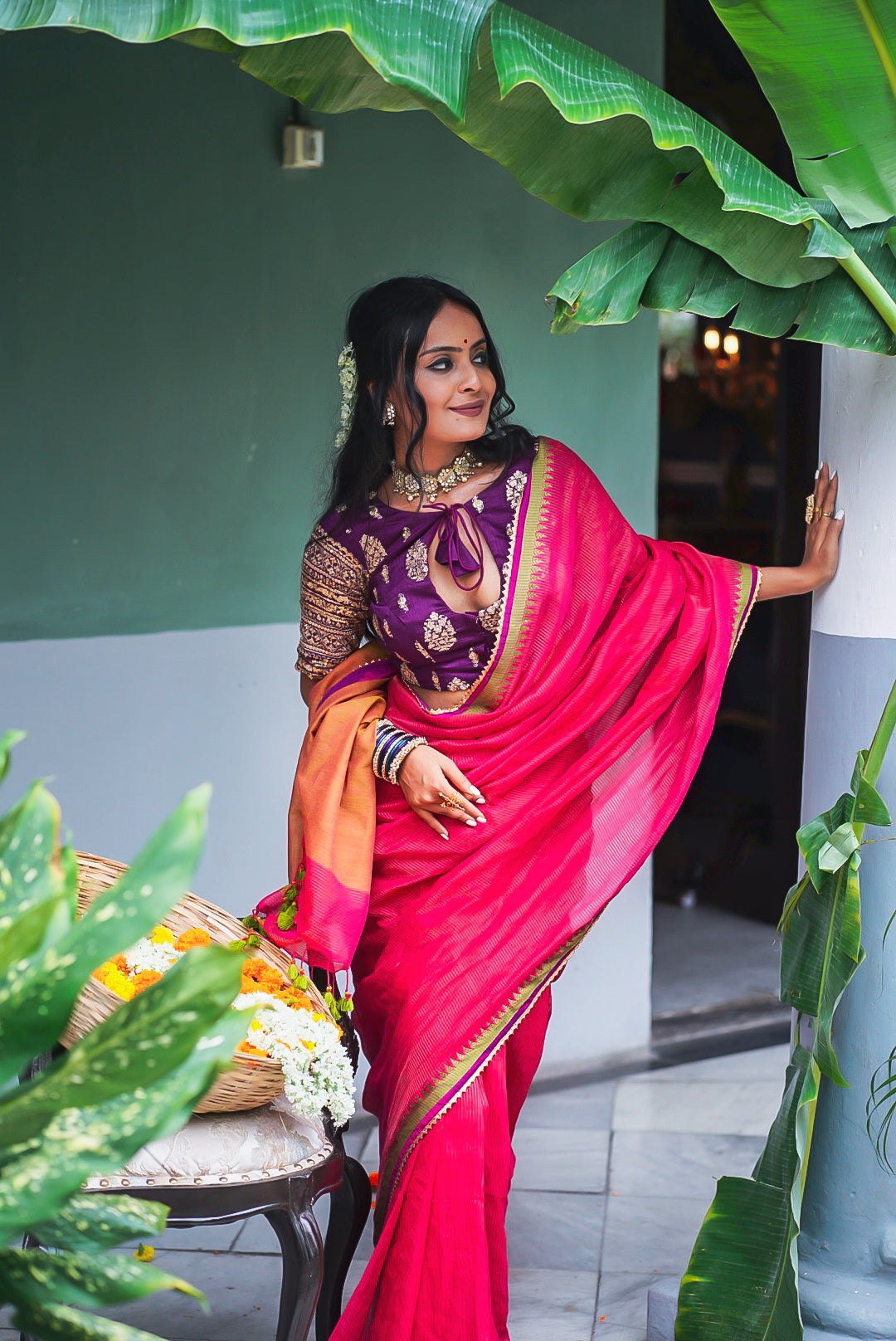 Pink Lily Handwoven Saree