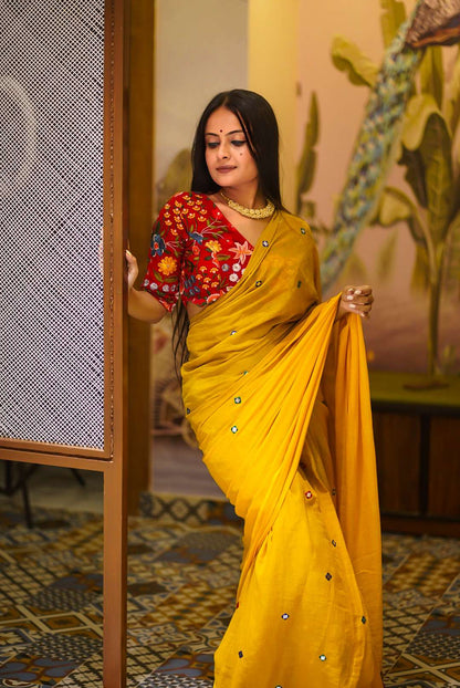 Yellow Bee Handwoven Cotton Saree