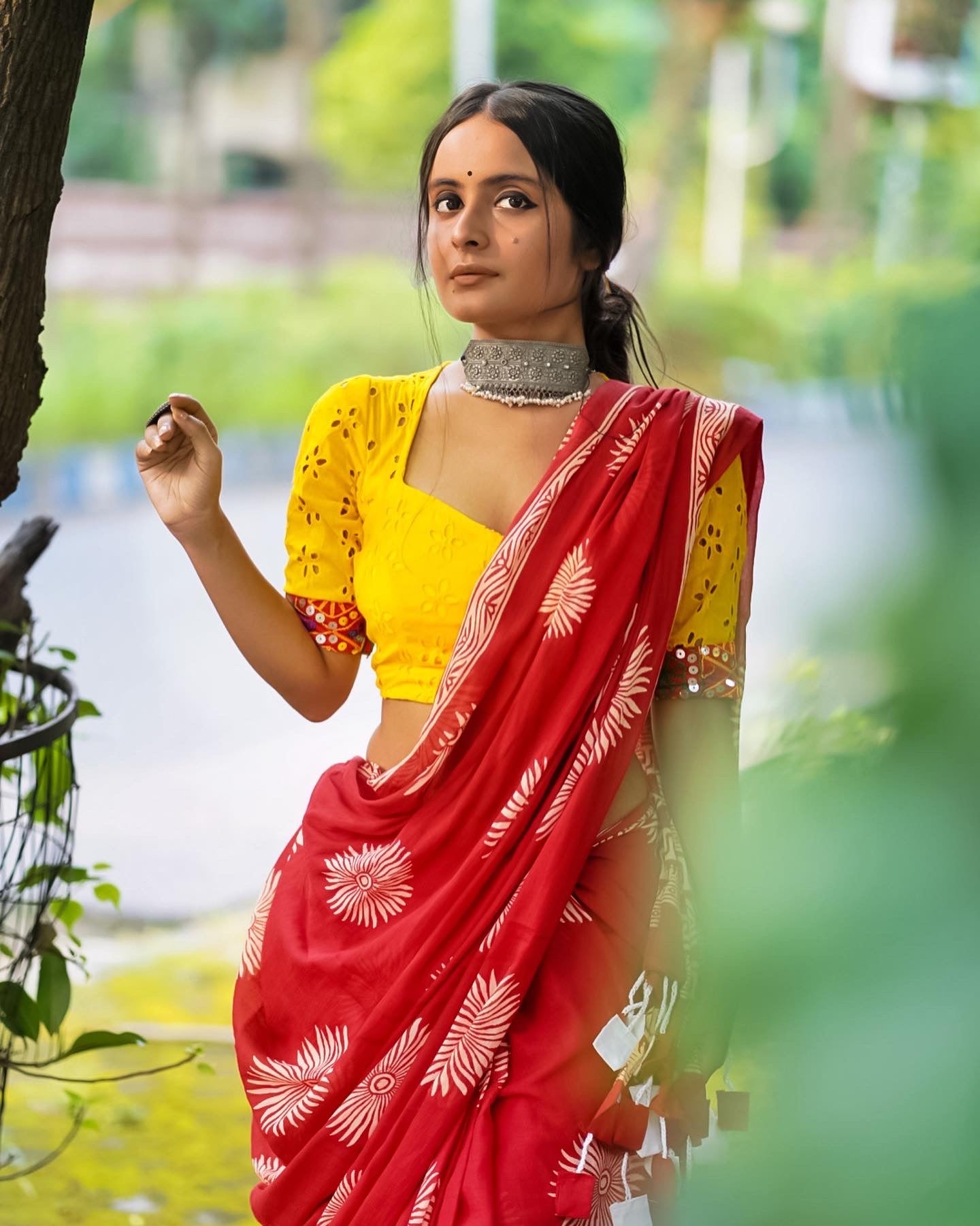 red handloom saree image