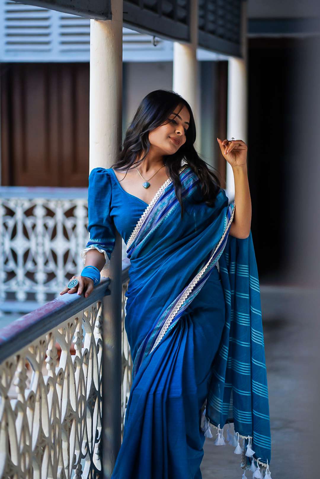 Diamond In The Blue Sea Handwoven Cotton Saree