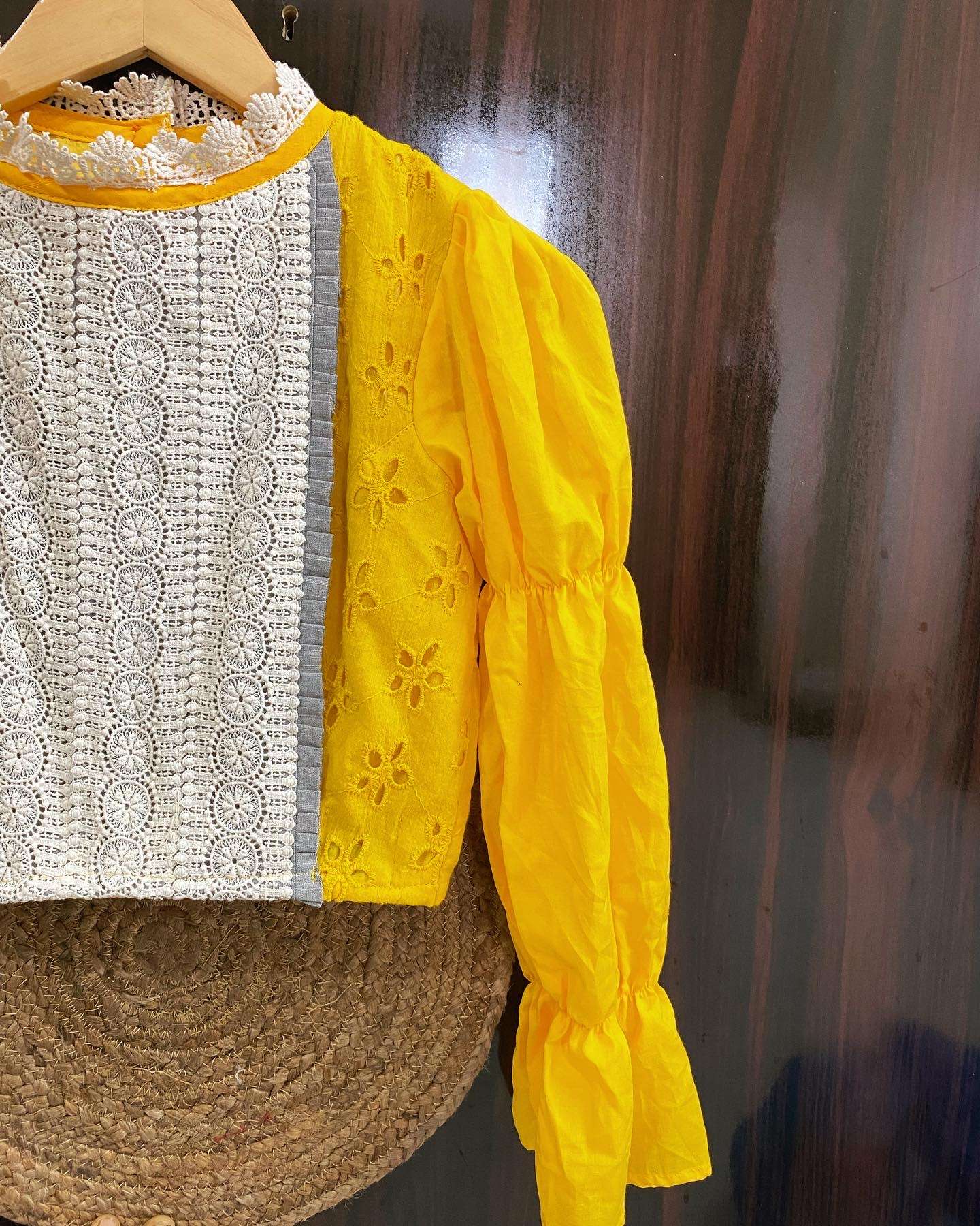 yellow high neck blouse