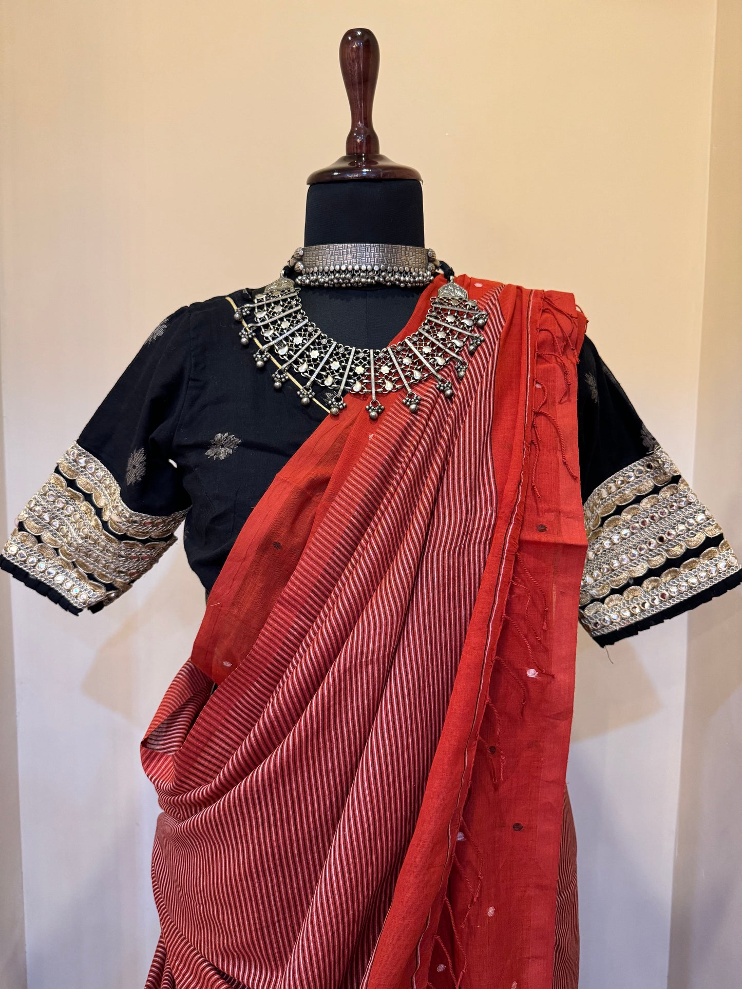 Rust Orange handwoven Jamdani Saree