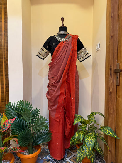 Rust Orange handwoven Jamdani Saree