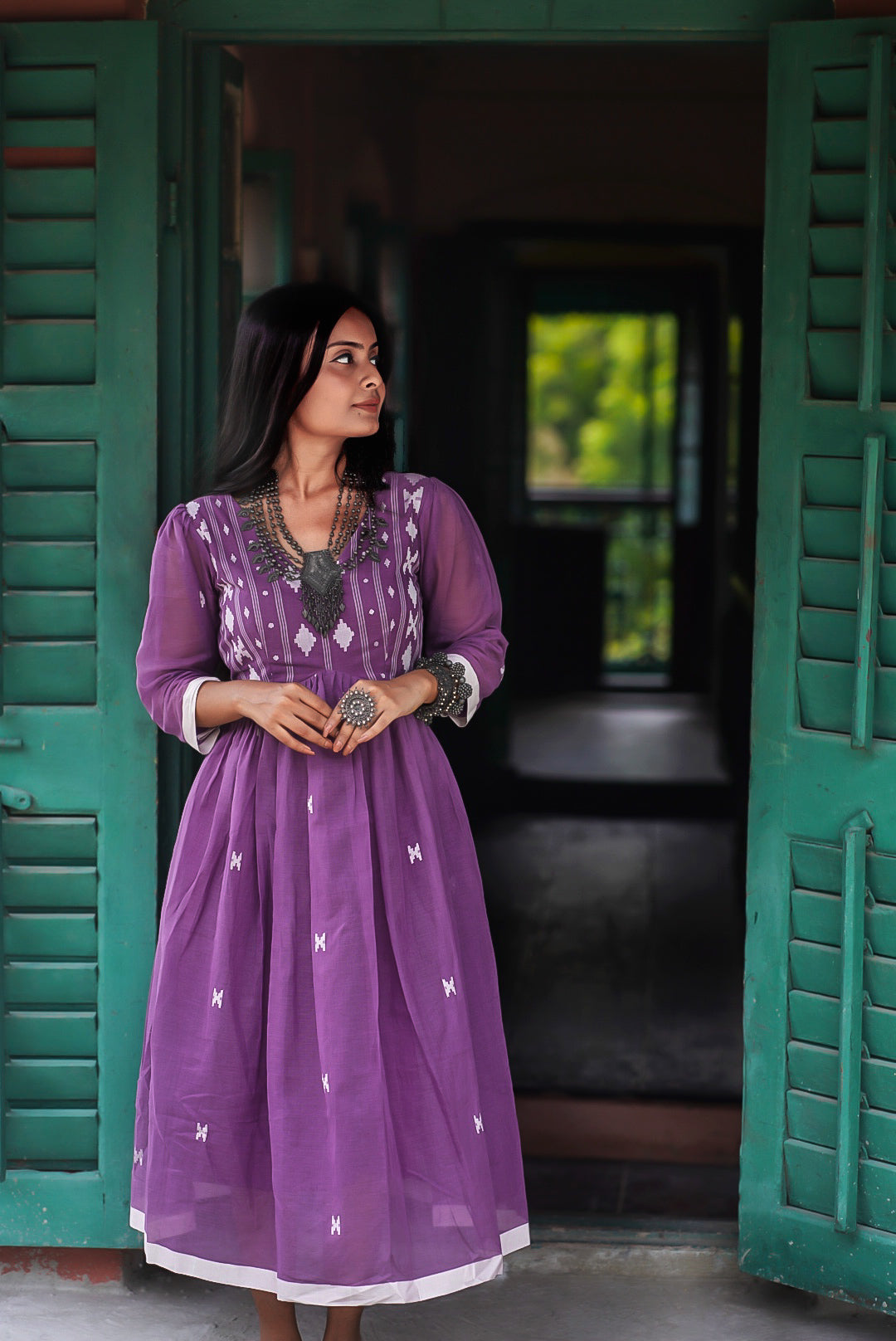 Moonlight Lavender Handwoven Cotton Dress