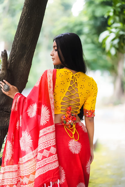 yellow backless blouse image