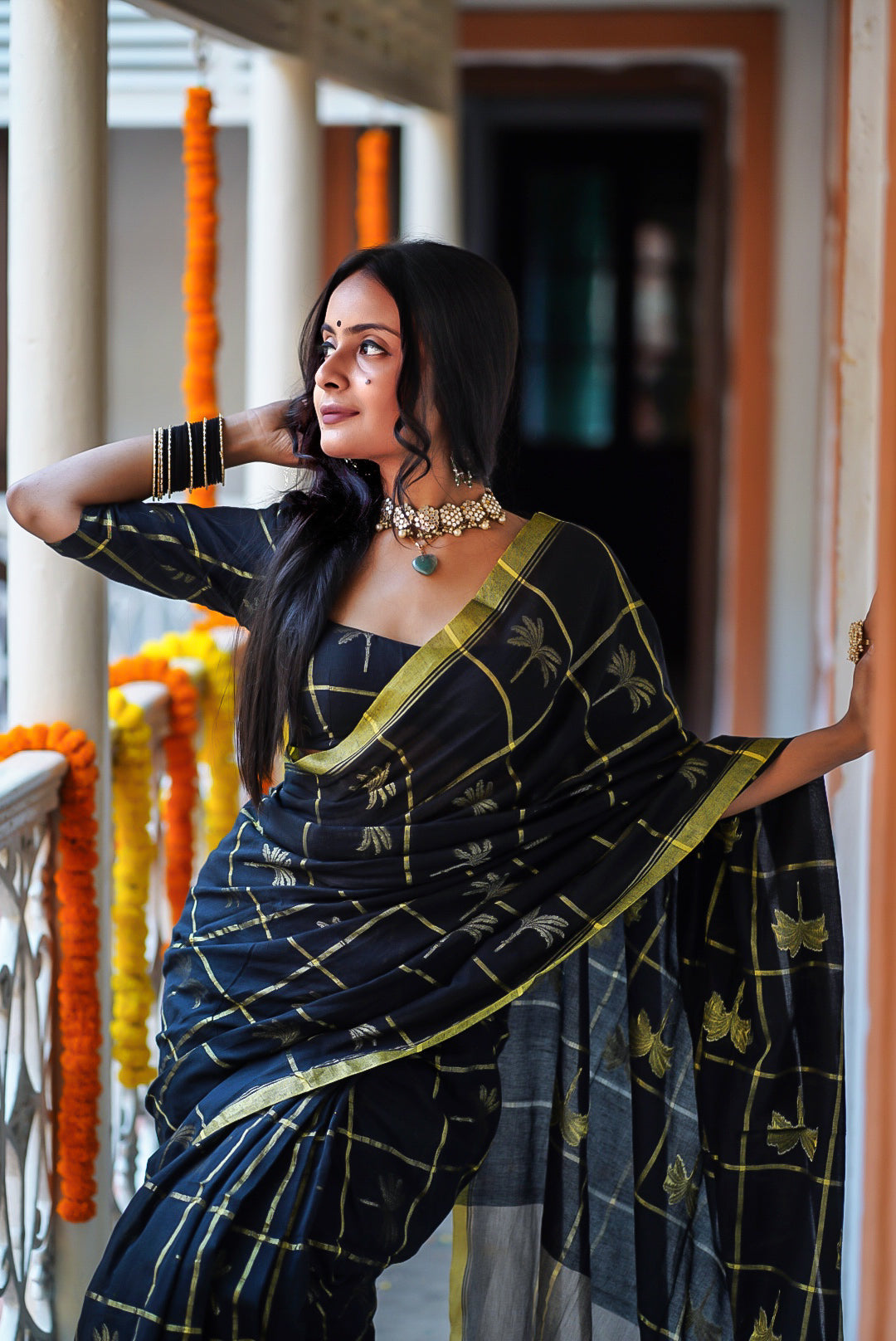 Kadali In Black Handwoven Cotton Blouse