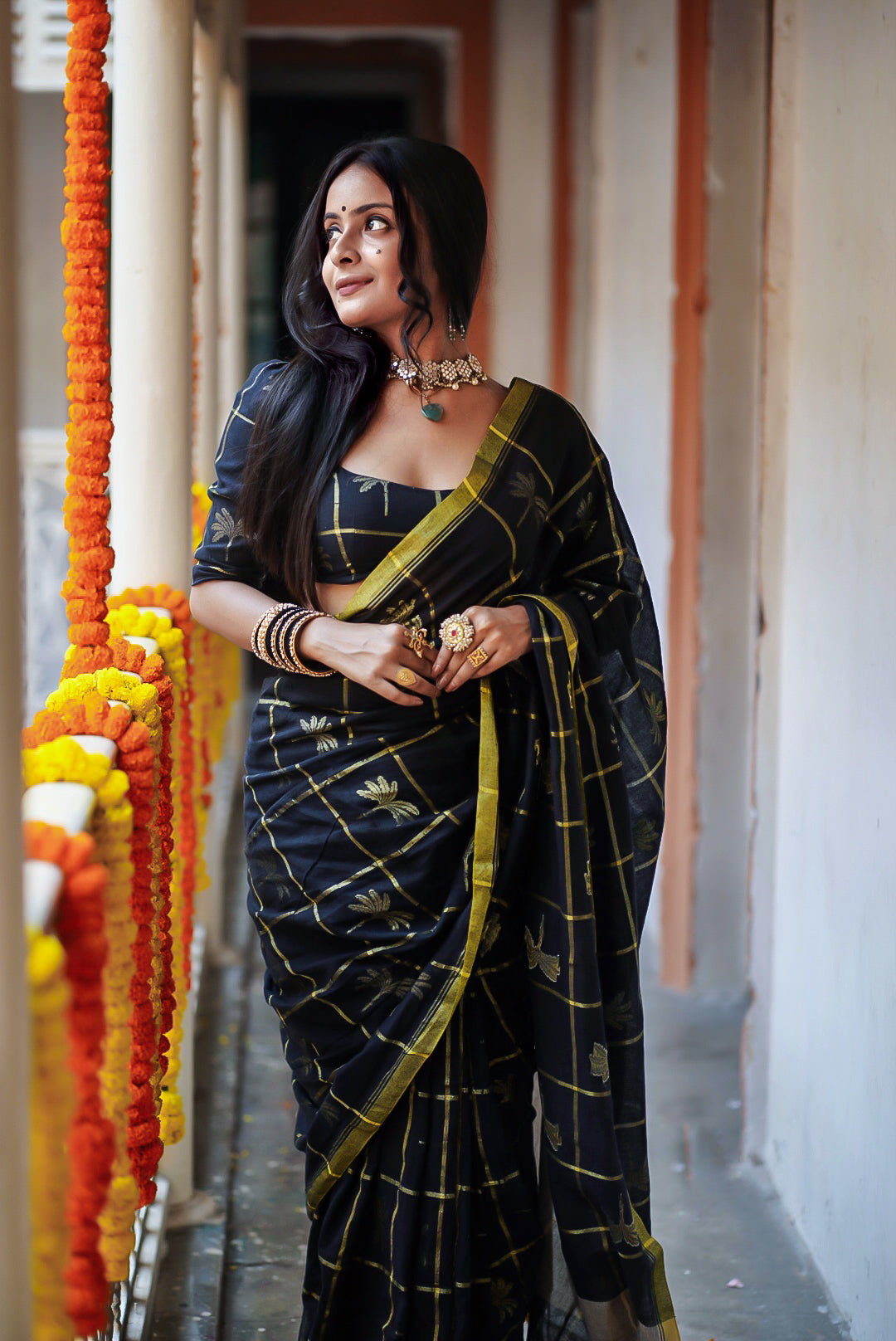 Jalgaon Nights Handwoven Cotton Jamdani Saree