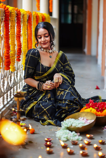 Kadali In Black Handwoven Cotton Blouse