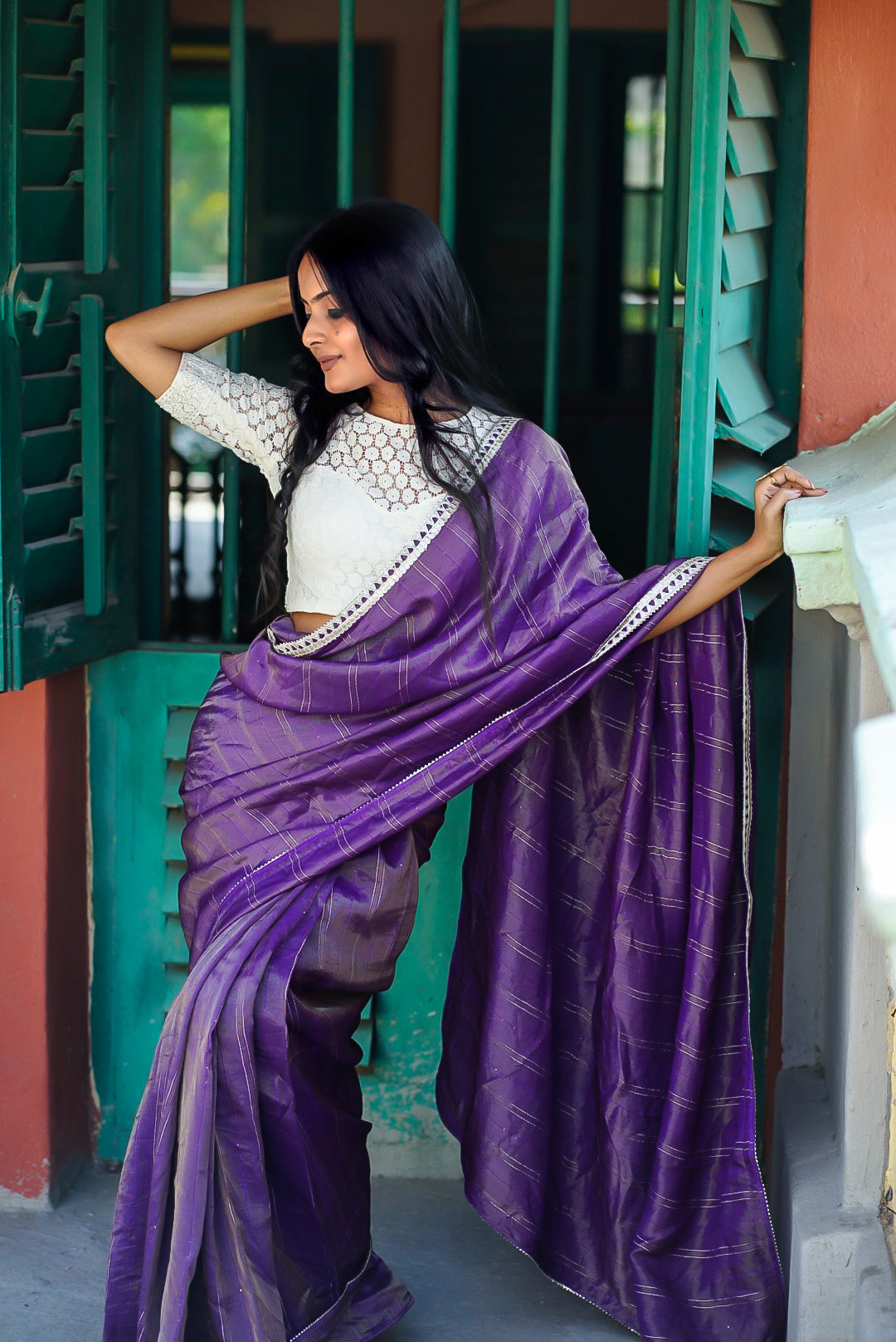 Nur Jahan In Purple Saree