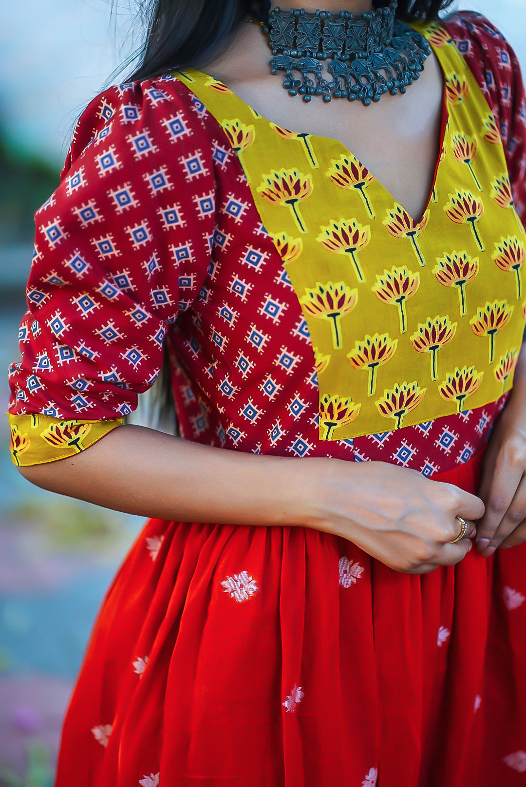 Sunflower In Rust Pond Cotton Dress