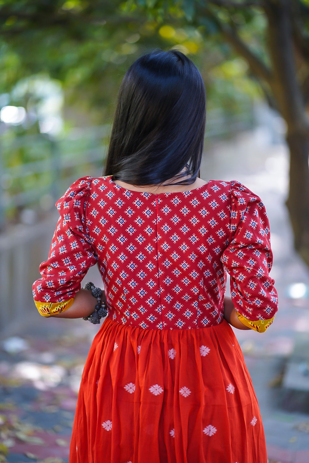 Sunflower In Rust Pond Cotton Dress