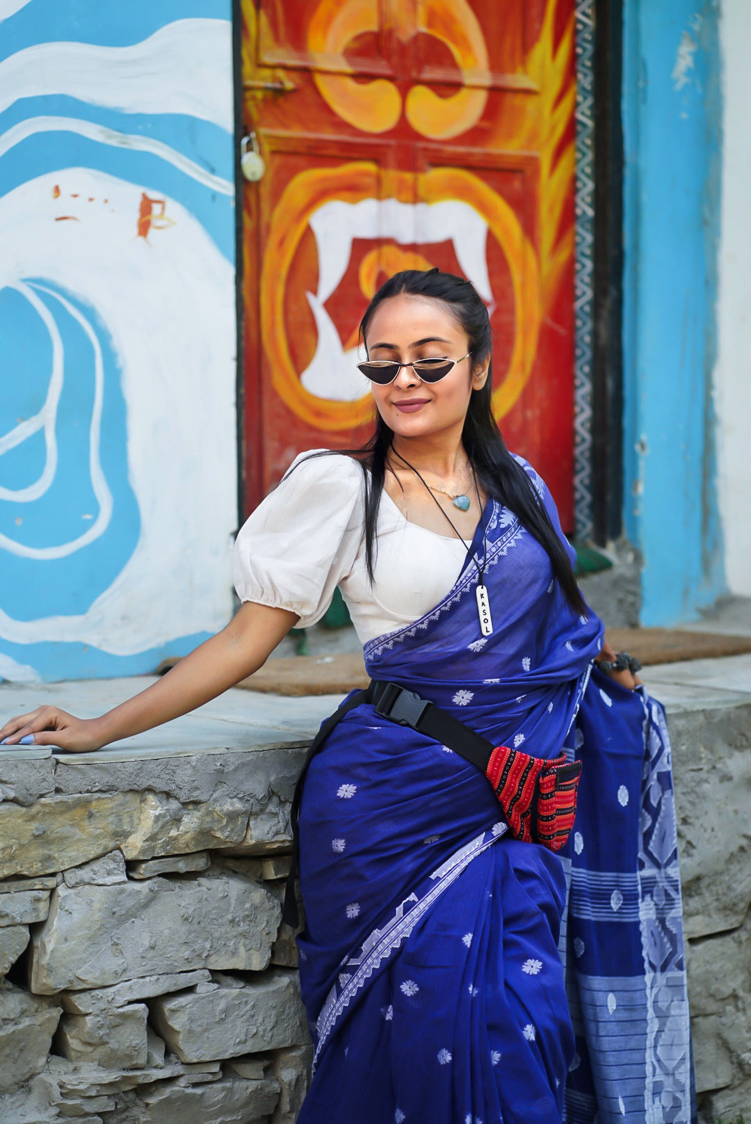 Mountain Mist Blue Handwoven Cotton Saree