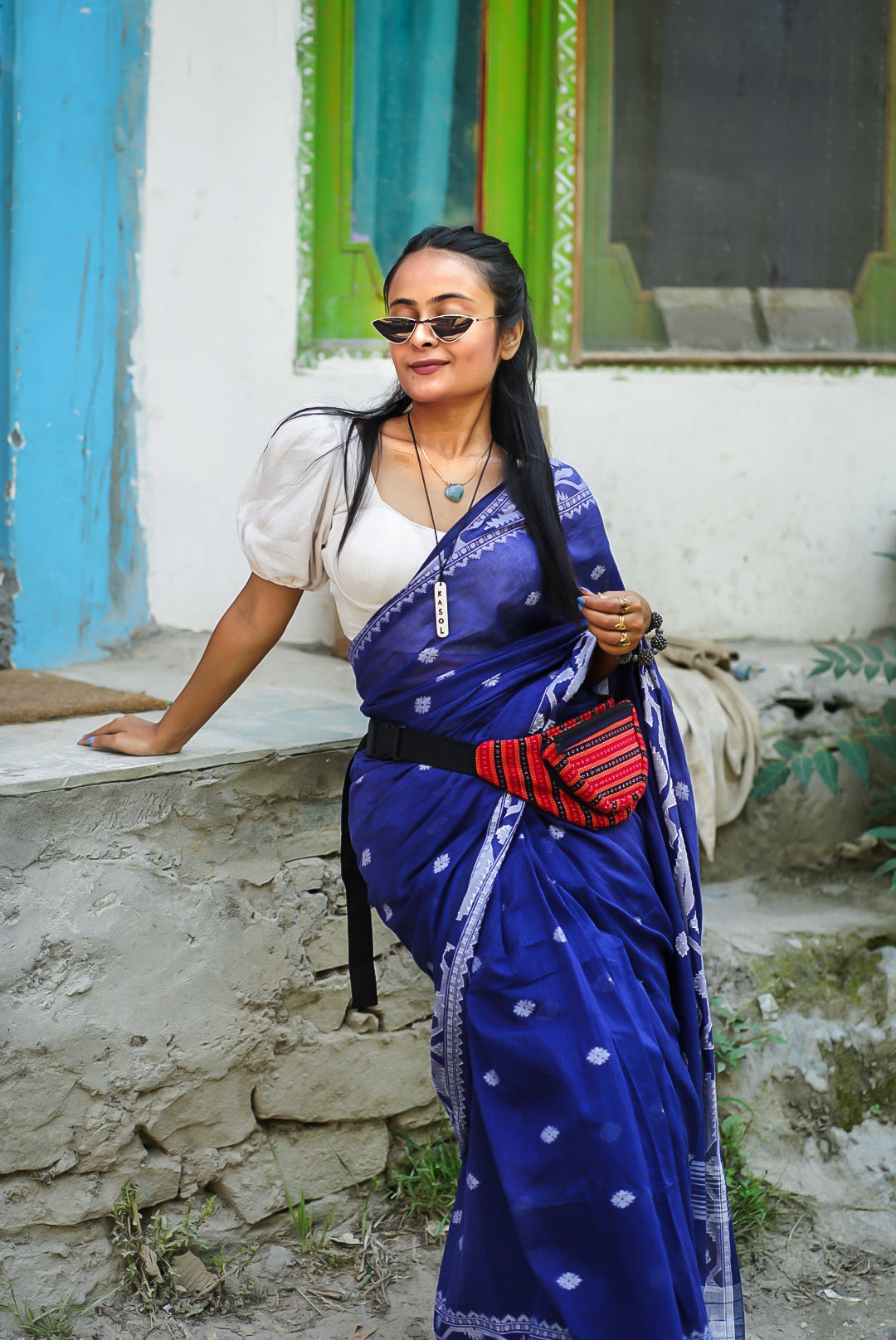 Mountain Mist Blue Handwoven Cotton Saree