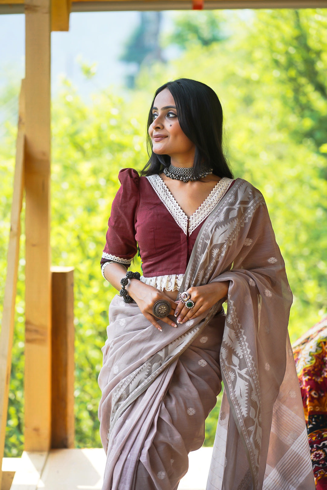 Almond Essence Beige Handwoven Cotton Saree