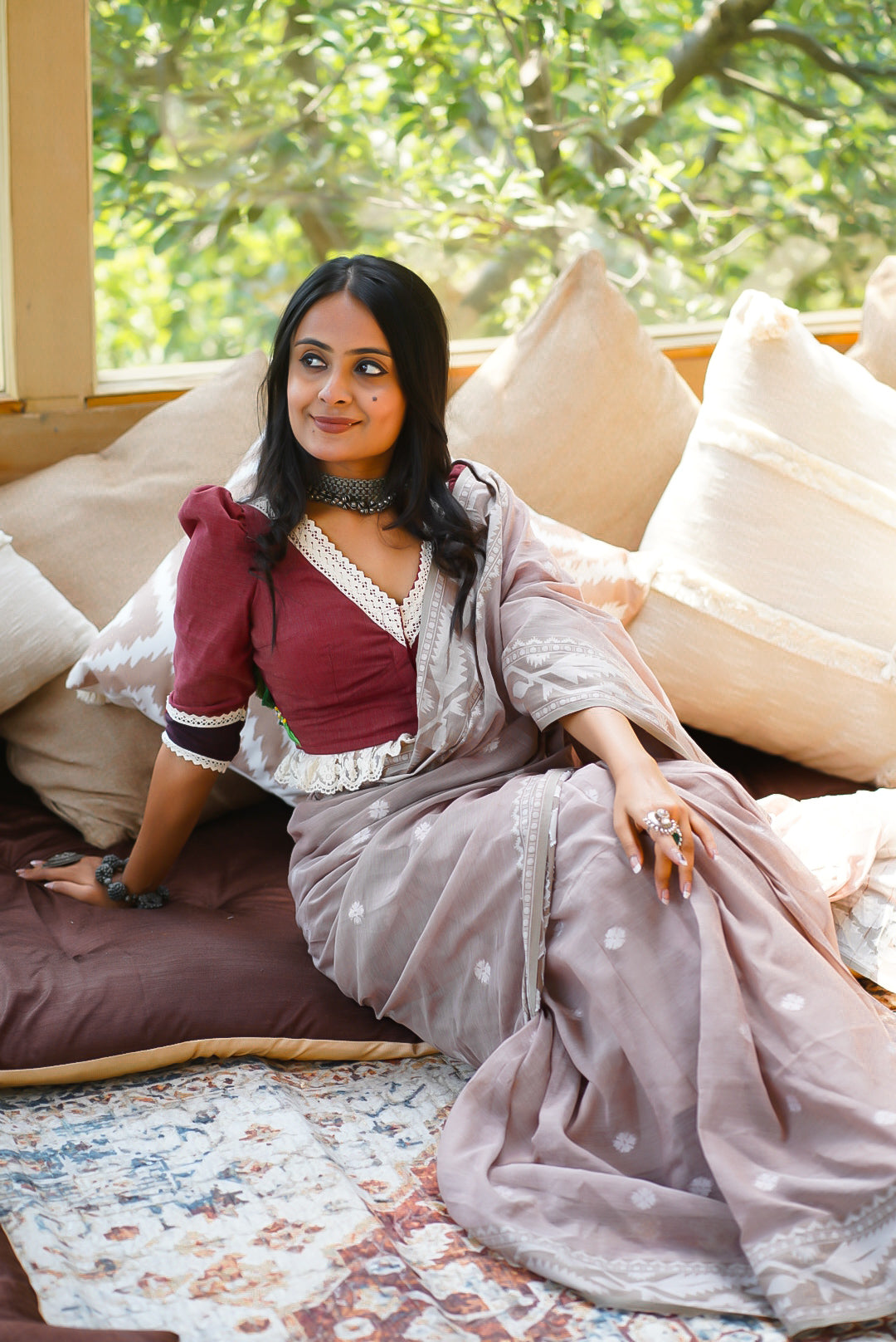 Almond Essence Beige Handwoven Cotton Saree