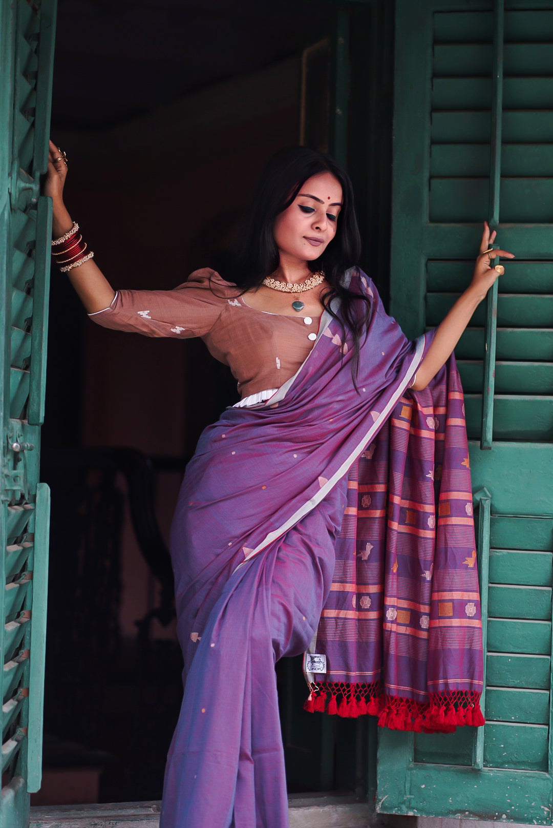 Purple Fusion Cotton Jamdani  Saree