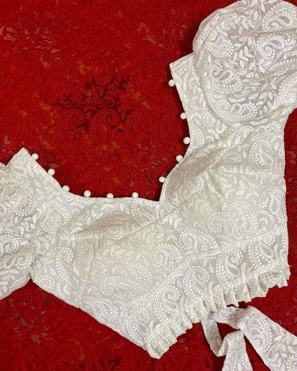 white chikankari blouse image