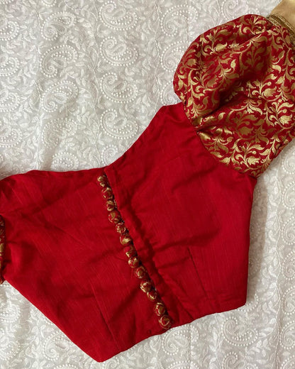 Red Rasm Puff Sleeves Blouse