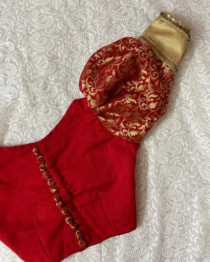 Red Rasm Puff Sleeves Blouse