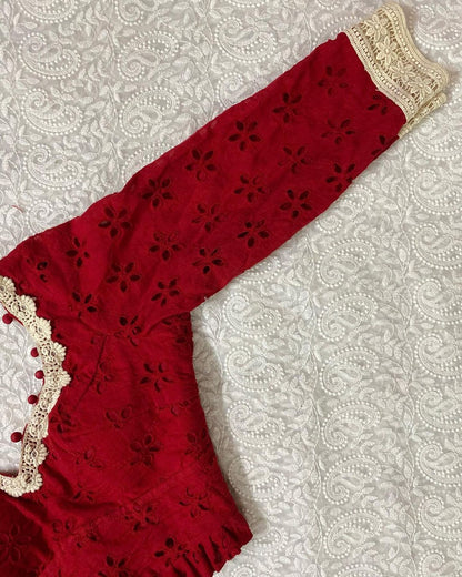 Red Tulip Full Sleeves Hakoba Blouse