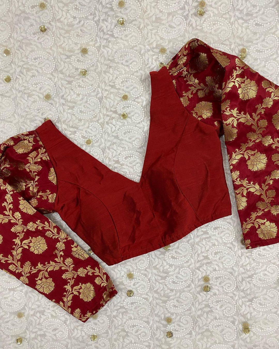 red v neck full sleeves blouse image