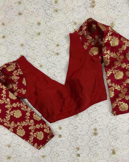 red v neck full sleeves blouse image