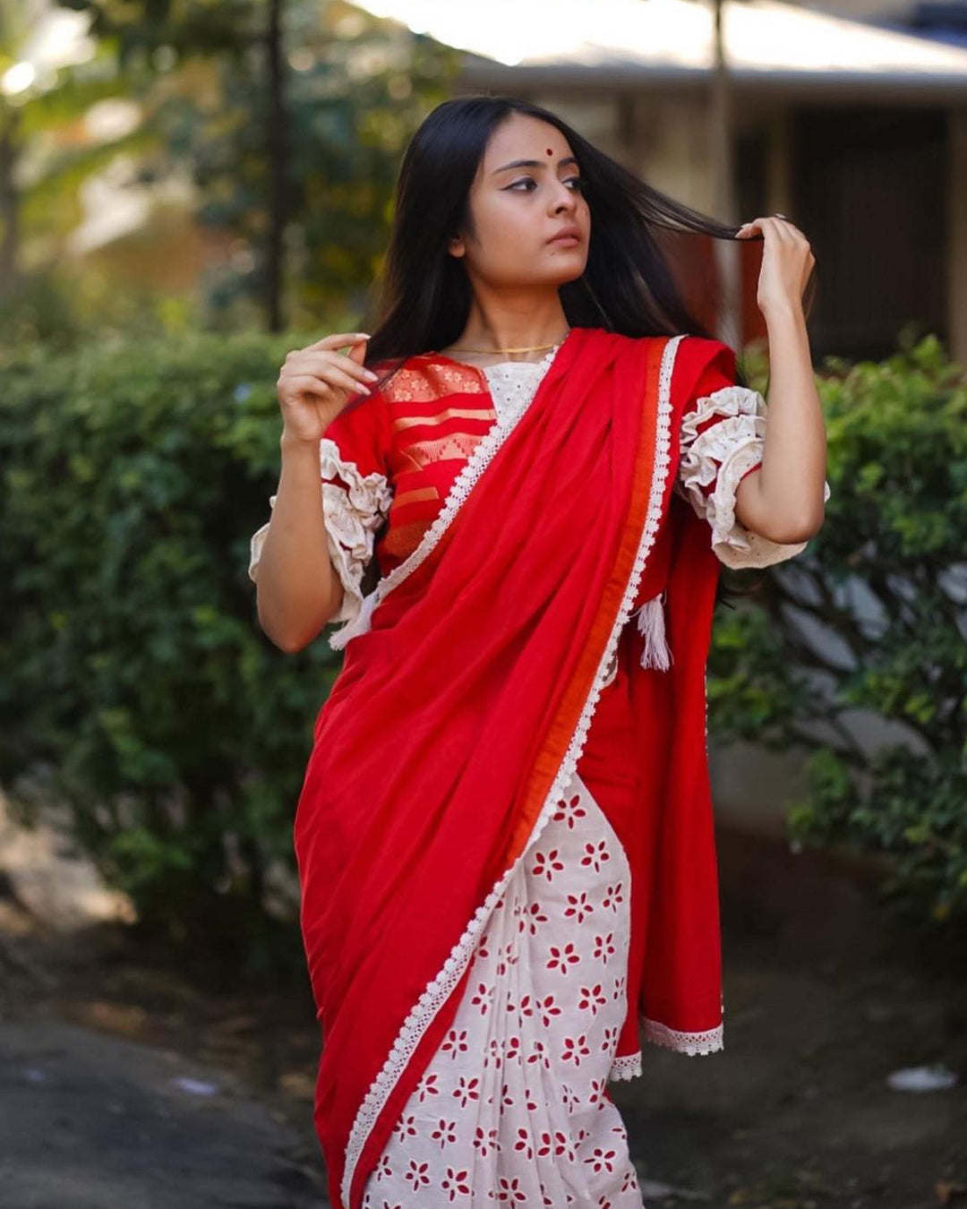 Red Rusha Cotton Saree