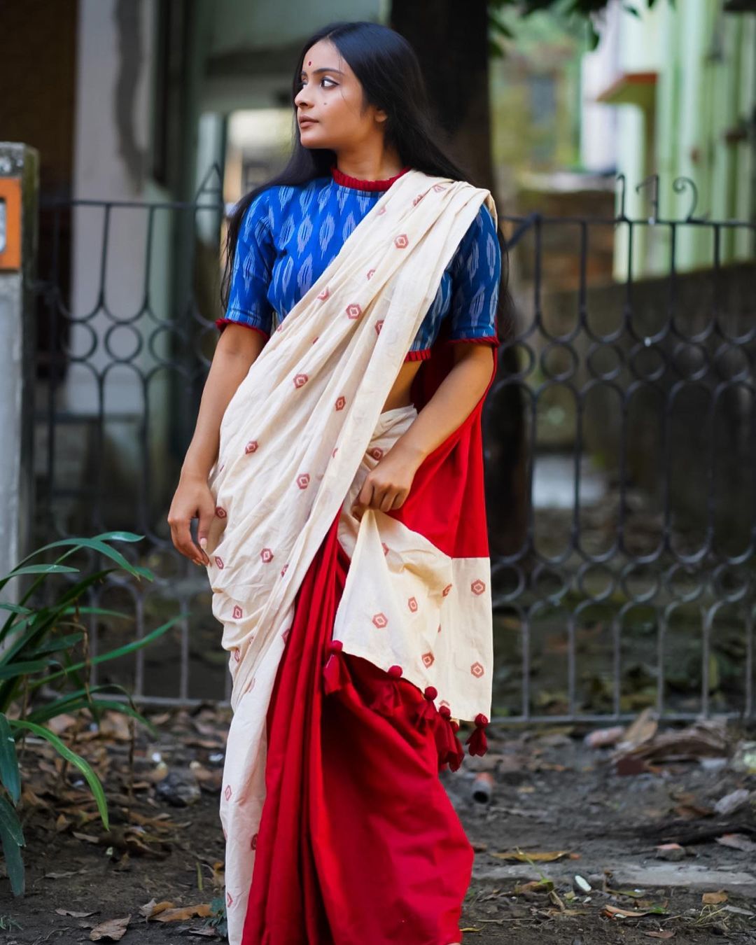 Blue Shree High Neck Blouse